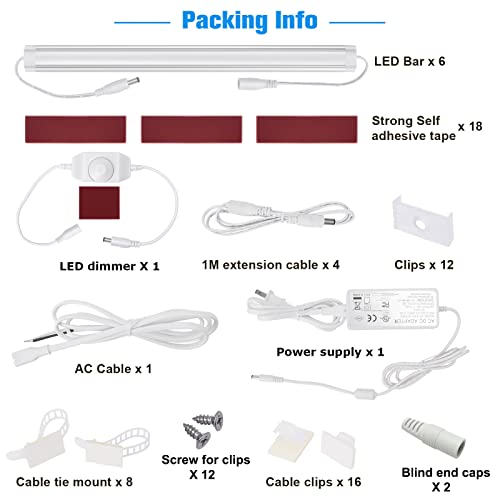 Litever Kitchen Under Cabinet LED Lighting Kit, Super Bright, 6 PCS 12 Inches Light Bars, Plug-in or Hardwire Power Adapter, 31W 2000 Lumen, for Cabinet Counter Shelf Workbench (Daylight White 5000K) by Litever - Image 3