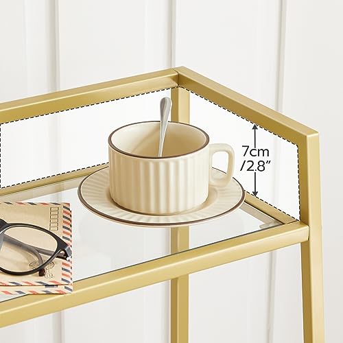 HOOBRO Gold Glass Shelf Stand, 3 Tier Standing Shelf Unit, Bathroom Organizer and Storage, Floor Storage Shelves Waterproof, for Bathroom, Laundry, Toilet, Tempered Glass, Gold GD77CJ01