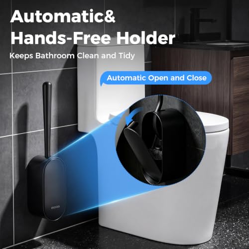Image of Toilet Bowl Brush and Holder, OSCIOSS Toilet Brush Set with Ergonomic Design, Compact Size, Durable Bristles, RV Toilet Brushes & Holders for Dead Corner Clean (Black, 2pack)