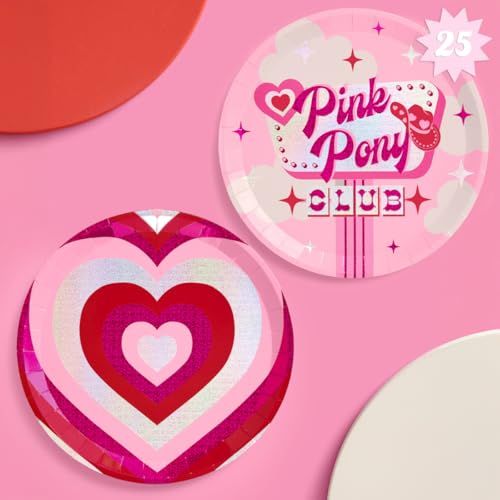 xo, Fetti Pink Pony Club Paper Plates | 24 pcs 9" | Bachelorette Decorations, Dinner Party Setting, Birthday Decor, Cute Pink Tablescape
