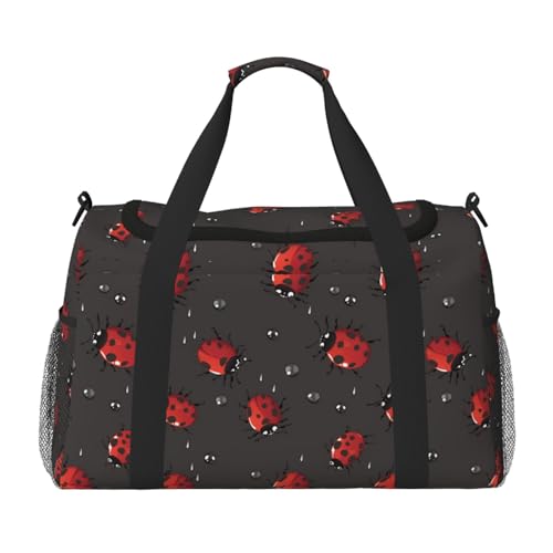 Ladybugs Raindrops Duffle Bag Foldable Travel Tote Bag Carry On Large Weekender Overnight Bags Waterproof Gym Bag For Women Men2