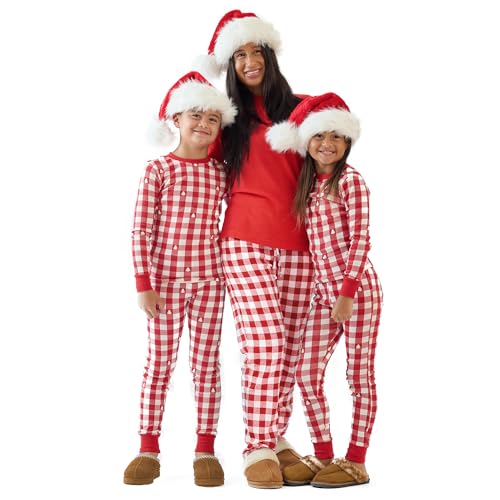 Butterblu JAMIE Matching Family Jammies Holiday Pajamas 100% Organic Cotton PJs Adults, Kids, Toddlers, Baby, Pets, Check Out Red, 12 Years