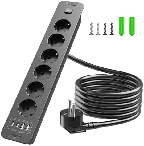 Inhwatek Einbausteckdose mit USB (PD 20W), 6-Fach Steckdosenleiste, 10-in-1 Versenkbare Tischsteckdose, Mehrfachsteckdose mit 2M Kabel Für Küche Büro Arbeitsplatte, 16A/3680W