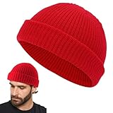 Cerioll Winter Beanie Hat, Gorro de Punto, Warm Winter Knit Hat, Gorro de Punto de Cable, Warm Winter Knit Hat - Rojo/Negro/Azul Marino