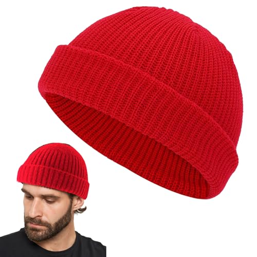Cerioll Winter Beanie Hat, Gorro de Punto, Warm Winter Knit Hat, Gorro de Punto de Cable, Warm Winter Knit Hat - Rojo/Negro/Azul Marino