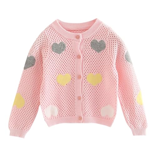 Kids Girls Cardigan Knit Sweaters Cute Heart Print Long Sleeve Crewneck Button Down Shirts Fall Winter Clothes