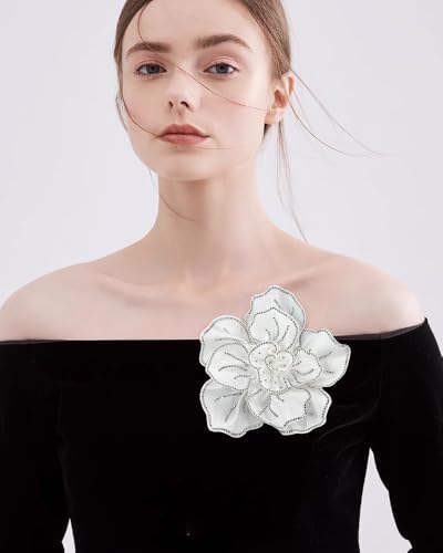 Image of Fabric Rhinestone Flower Big Brooch Lapel Pins for Women Elegant Crystal Floral Brooches Pin for Dresses Suit Accessories Jewelry Boutonniere Corsage Wedding Party 5.5in
