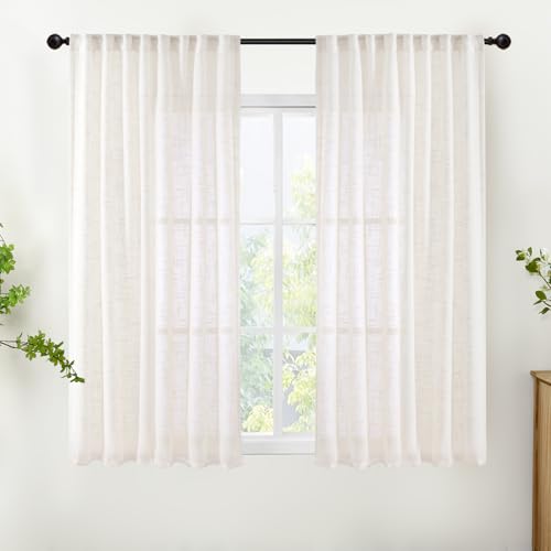 YoungsTex Linen Semi Shher Curtains 54 Inches Long for Living Room