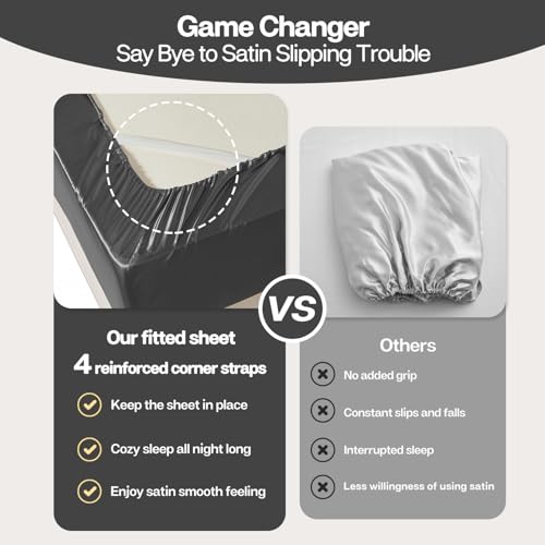 MR&HM Satin Fitted Sheet Full Size with Elastic Corner Straps, Dark Grey by MR&HM - Used condition - Image 3