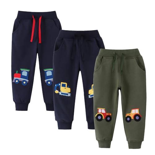 Boys Pants, Toddler 3 Pack Drawstring Elastic Sweatpants Cartoon Active Joggers