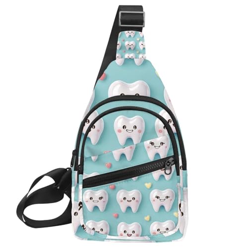 Mochila cruzada de dientes para mujer y hombre, bolsa de hombro multicolor 06