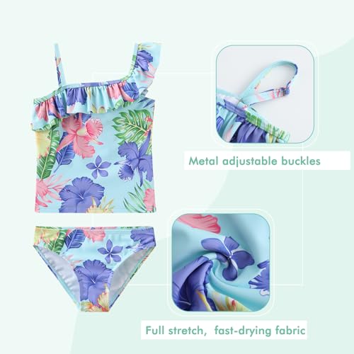 Image of Girls Two Piece Swimsuits Hawaiian Ruffle Tankini Swimwear Bathing Suit Set