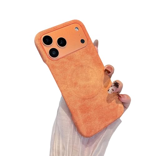 Coque iPhone 16 Pro Max orange en tissu denim sans cadre évite les chutes