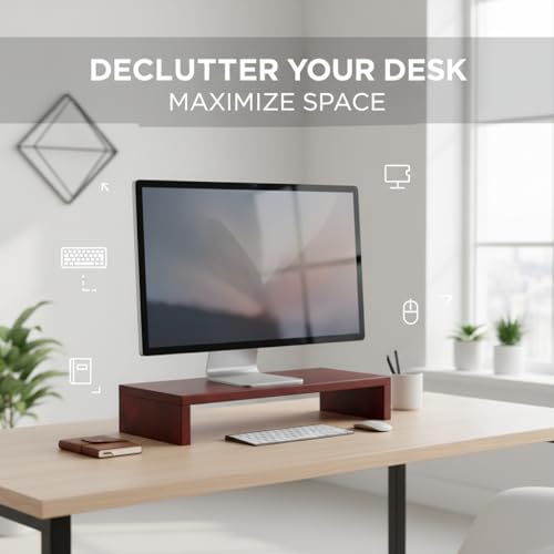 Image of flux Monitor Stand Wooden | Monitor Stand Riser | PC Stand For Desktop Table | , Non Slip, Material: Particle Board Wooden Wooden Red