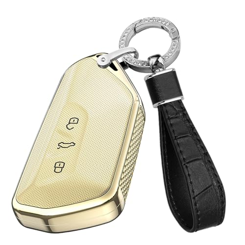 Coque de clé Golf 8 en polycarbonate doré avec un porte-clés élégant pour Seat Leon MK 4
