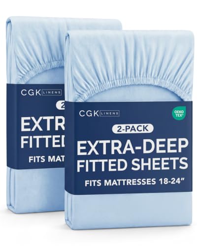 Image of CGK Linens 2 Pack Extra Deep Queen Fitted Sheets - Light Blue