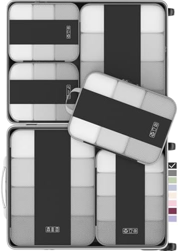 6 Set Compression Packing Cubes for Travel Essentials,Compressible Expandable Packing Cubes for Suitcase,OlarHike Luggage Organizer Bags for Travel,Handy Helper for Organizing Clothes(Black)