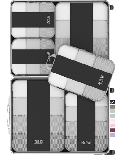 Image of OlarHike 6 Set Compression Packing Cubes for Travel Essentials,Compressible Expandable Space Saver Bags for Organizing Clothes,Luggage Suitcase Garment Bags with Over 1000 pcs Mesh Holes(Black)