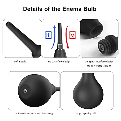 Image of Enema Douche Anti Back-Flow,Silicone Enema Reusable Anal Douche Cleaner for Men Women Colon Cleansing,Shower Douche with Spouts Connected to Shower Hole,Vaginal Cleaner (Black, 10oz)