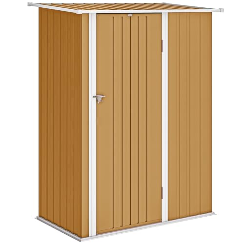 Outsunny Casetta da Giardino 1.07m² in Acciaio Zincato, Capanno Porta Attrezzi con Porta Bloccabile, Tetto Inclinato, 142x86x189 cm, Giallo