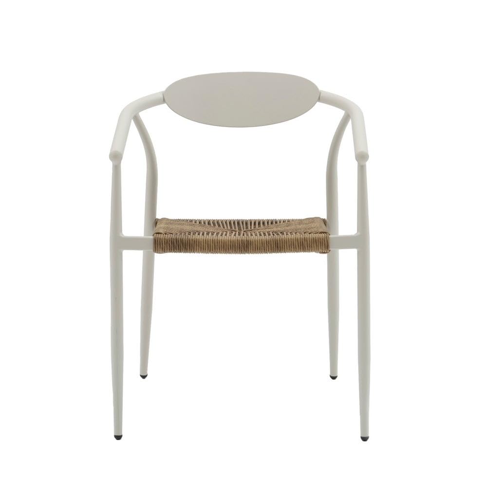 LOLAhome Pack de 2 sillas Contract de jardín Vania de Aluminio Blanco, apilables, Asiento de Cuerda de Rafia, Elegantes, para Comedor, Tratamiento Exterior, Resistentes UV y Humedad