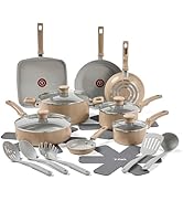 T-fal Ceramic Refresh, Ceramic Nonstick Cookware Set 20 Piece, Oven Broiler Safe 350F, Kitchen Co...