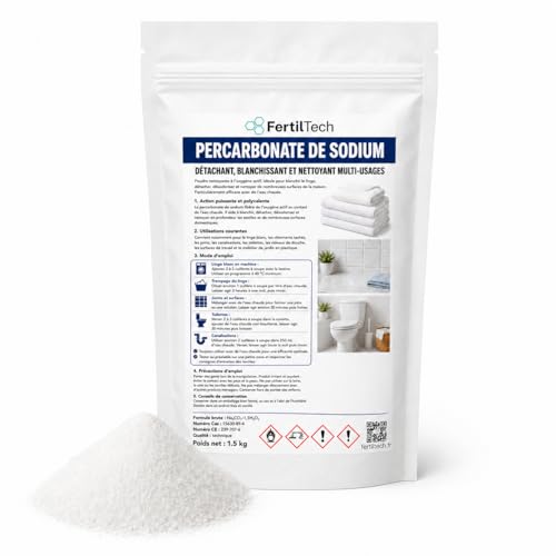 FertilTech Natriumperkarbonat 1,5 kg, fleranvänd bakpulver, aktivt syre, tvättborttagningsmedel, textilblekmedel, hemrengöring för tätningar, toalett, ytor och rör