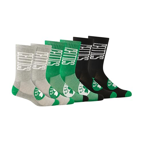 Ultra Game Youth NBA Official Athletic Cushioned Vertical Attack Team Crew Socks - 3 Pack, Boston Celtics, Assorted, Y9-11