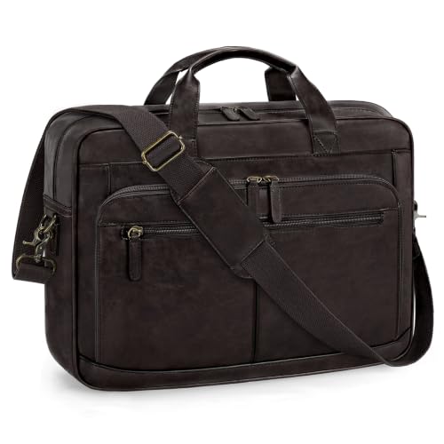 Image of RAINSMORE Messenger Bag For Men 16 Inch Laptop Bag Waterproof PU Leather Briefcase Large Capacity Vintage Satchel Computer for Office Work Business Travel, Coffee