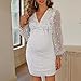 Sinzelimin Women's Maternity Dresses Fashion Sparkly Sequin V-Neck Mesh Long Sleeves Pregnant Women Party Gown Midi Dress White Large