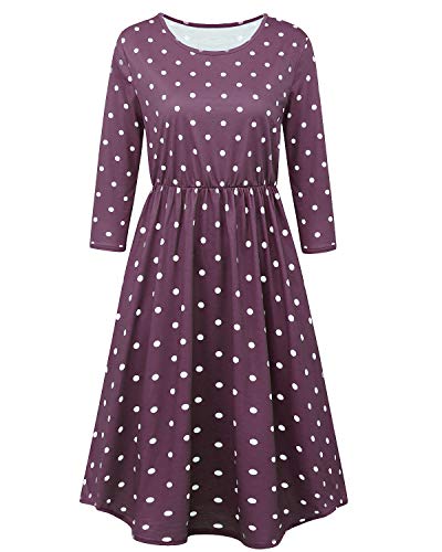 GIKING Womens Polka Dot Dress Casual Long Sleeve Pleated Swing Dress Pockets Midi Dress Coffee XL