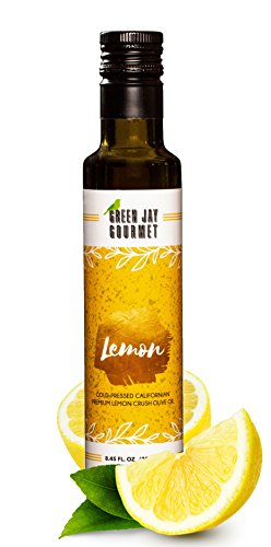 Green Jay Gourmet Lemon Olive Oil from Organically Grown Olives - Lemon Crushed Extra Virgin Olive Oil - Trans-Fat Free Cold Pressed Olive Oil - Lemon Flavored Olive Oil - Gourmet Olive Oil - 250ml