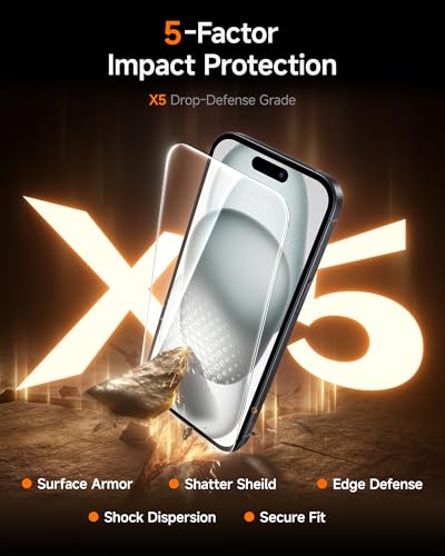 Image of SMARTDEVIL 2 Pack for iPhone 15 / iPhone 16 Screen Protector, 9H Hardness Military Grade Shatterproof, HD Clear Tempered Glass with Auto Dust-Elimination, Bubble Free, Easy Installation, Case Friendly