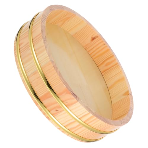 MUCKLILY 寿司桶 木製金縁 耐変形 大容量飯切り桶 寿司飯混ぜ桶 キッチン収納兼用 レストラン用伝統的和食器