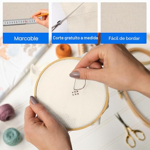 Miniatura 3 de 4 Piezas Tela Punto De Cruz 50x50cm, Tela Para Bordar A Mano Sin Pilling, Suave Y Confortable Tela De Lino Natural Para Coser, Bordar, Manteles, Fundas De Cojines Y Otras Manualidades Diy