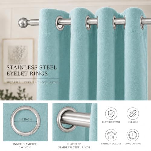 Image of Velvet Curtains | Heavy Soft Premium Velvet Drapes for Bedroom and Living Room | Light Blocking, Thermal Insulated and Noise Reducing Window Panels | 5 Feet, Set of 2 (Turquoise Blue)