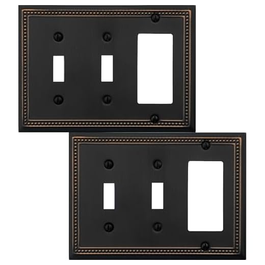 OKAWYC Double Toggle/Single Decorator Light Switch Cover Belaire Beaded Metal Wall Plate, 2-Pack Aged Bronze 3 Gang Oil Rubbed Bronze Receptacle Dimmer Switch GFCI Outlet Decorative Wallplate, Durable