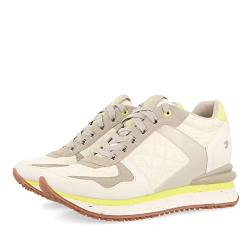 Sneakers Monocolor Off-White de cuña Interna con Detalles en flúor para Mujer stockem