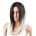 YOPO® Grey Ombre Wig - Silver Gray Ombre Mid-Length Straight Wigs Dark Roots Long Synthetic Hair Full Wigs for Women with Free Wig Cap(Long Ombre Gray Straight Wig)