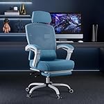 DUMOS Home Office Desk Chair with Footrest, High-Back Mesh Rolling Swivel Reclining Chairs with Wheels, Comfortable Headrest, Lumbar Support, Comfy Arms for Home, Office, Gaming, Student, Blue - Image 2