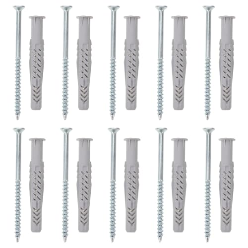 Mikikit Nylon Plastic Tube Wall Plugs and Screws Set 10 Pcs Self-Tapping Screws for Drywall Picture Hangers