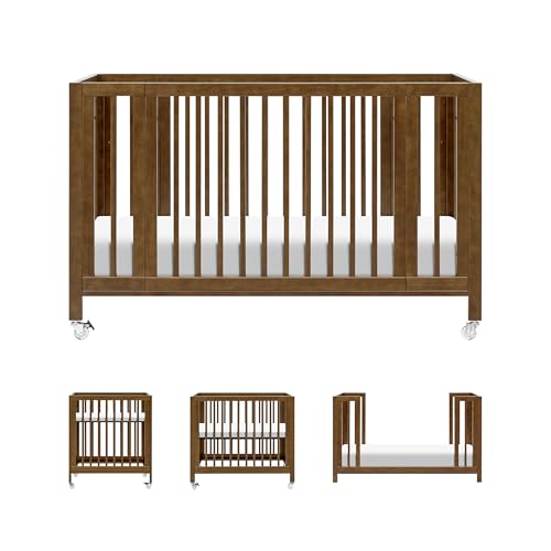Image of Babyletto Rolli 9-in-1 Convertible All-Stages® Bassinet to Full-Size Crib in Natural Walnut, Greenguard Gold Certified, Portable & Adjustable with Select Conversion kit and Pads Included