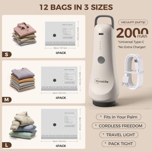 Monalife Travel Vacuum Bags with Electric Pump,80% Space Saver,12-Pack - image 3