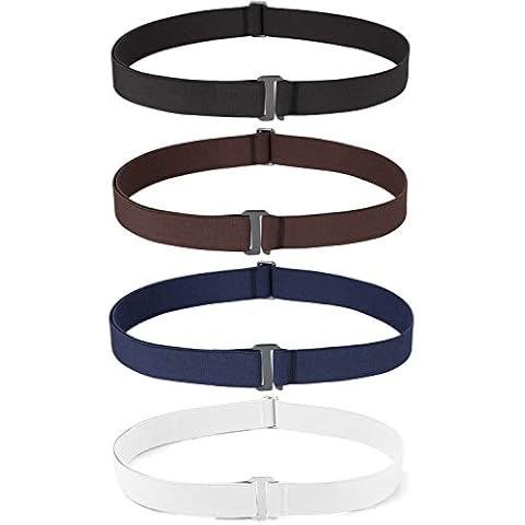 JASGOOD 4 Pack Invisible Women Stretch Belt No Show Elastic Web Strap Belt with Flat Buckle for Jeans Pants Dresses Cover