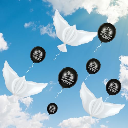 Image of Skylety 36 Pcs Memorial Balloons to Release with Dove Balloon,Black | Helium, Remembrance for Heavenly Birthday, Memorial Services, Release in Sky Ceremony, Forever in Hearts Messages