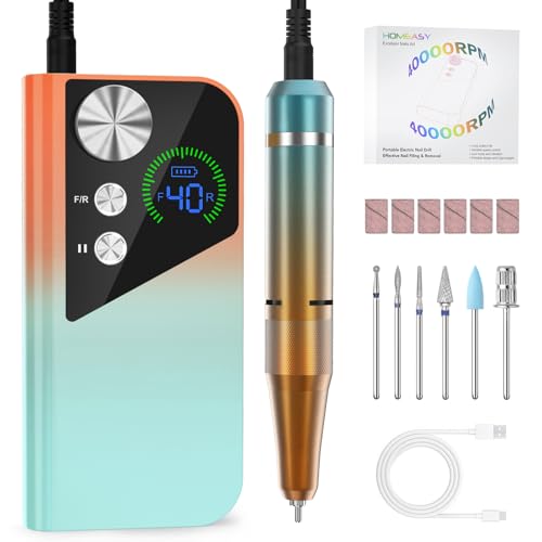 HOMEASY Nail Drill 40000RPM - Rechargeable Nail File with Bits,