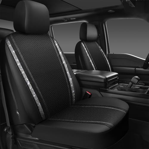 Image of CAR PASS Memory Foam Mesh Bling Diamond Car Seat Cover 2 Front Seat Breathable Soft Sponge Universal Shining Glitter Sparkly Crystal Fit Armrest Automotive Truck SUV Cute Women Girl, Silver Rhinestone