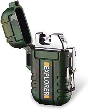 Waterproof Electric Lighter Outdoor USB C Rechargeable Flameless Dual Arc Plasma Lighters for Adventure Survival Tactical, Camping Gadgets for Men