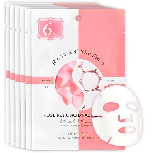 6 Piezas Mascarilla Facial Rose, Mascarilla Facial Hidratante, Hidratación Profunda Face Mask, Iluminar el Color de la Piel y Mejorar la Oscuridad, Adecuado Para la Mayoría, Rosa