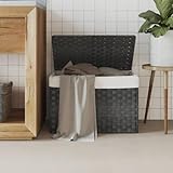 Wäschekorb mit Deckel Grau 55,5x35x34 cm Poly Rattan faltbar mit herausnehmbarem Innenbeutel für Badezimmer und Waschküche